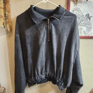 Free People Dark Gray Half-Zip Turtleneck Sweater